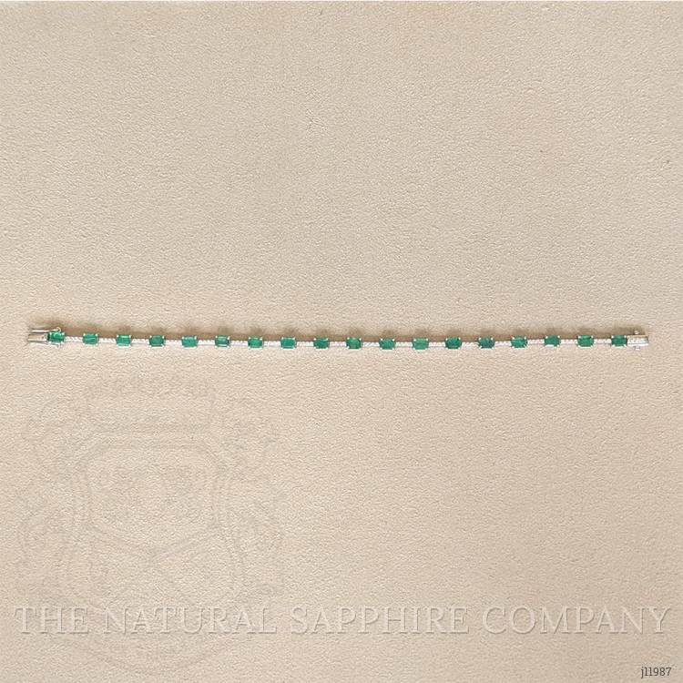 3.78 Ct.Tw. Emerald and Natural Diamond Tennis/Line Bracelet, 18K White Gold