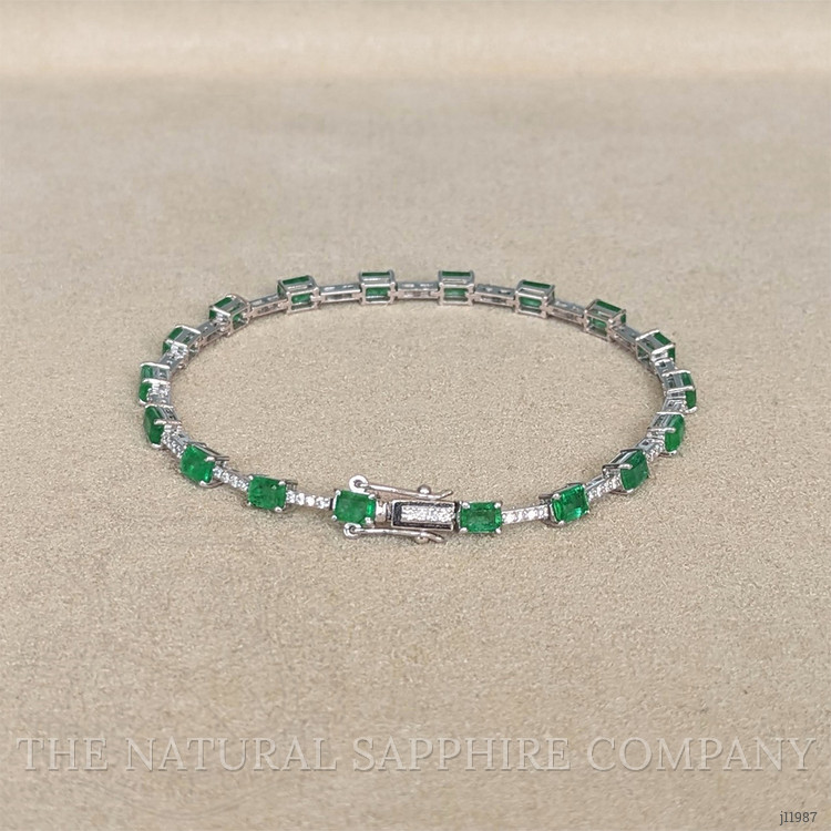 3.78 Ct.Tw. Emerald and Natural Diamond Tennis/Line Bracelet, 18K White Gold