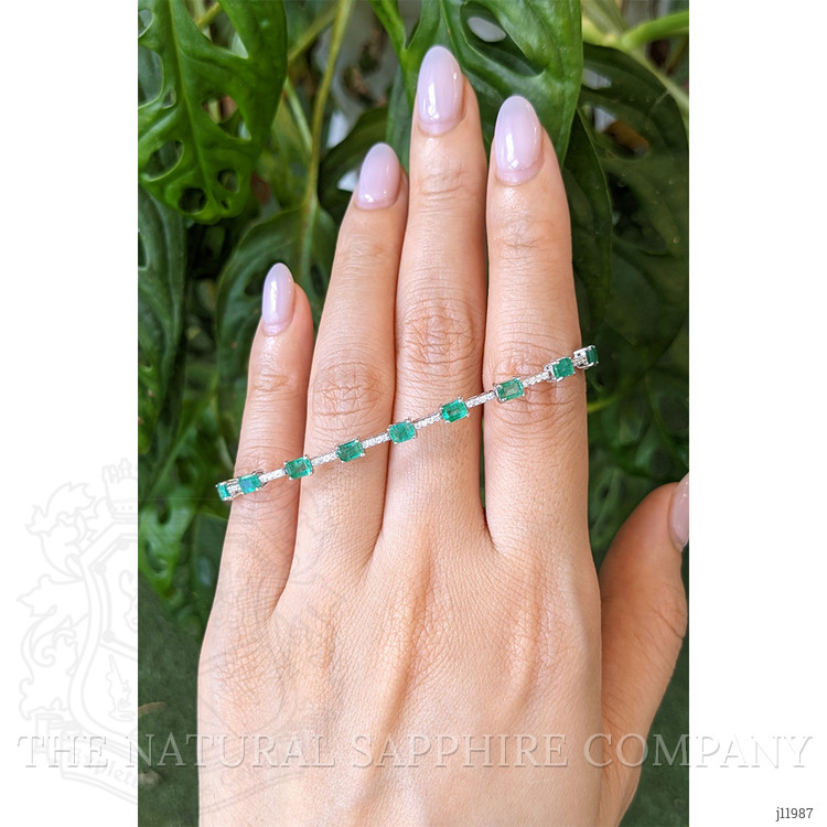 3.78 Ct.Tw. Emerald and Natural Diamond Tennis/Line Bracelet, 18K White Gold