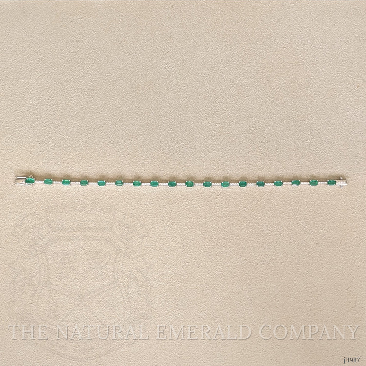 3.78 Ct.Tw. Emerald and Natural Diamond Tennis/Line Bracelet, 18K White Gold