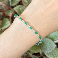 3.78 Ct.Tw.Total Carat Weight Emerald and Natural Diamond Tennis/Line Bracelet, 18K White Gold Life Style