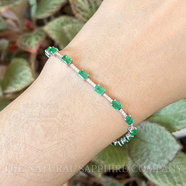 3.78 Ct.Tw. Emerald and Natural Diamond Tennis/Line Bracelet, 18K White Gold