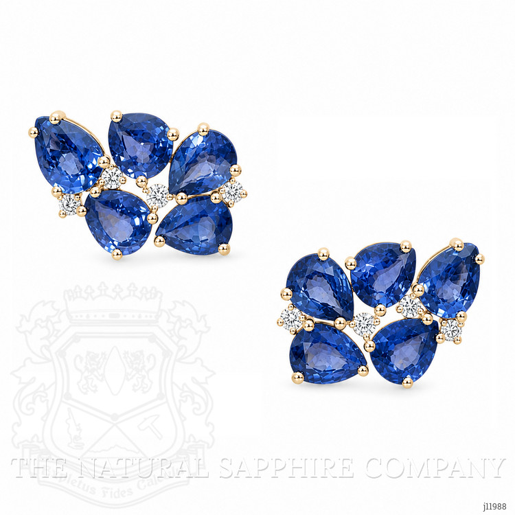 4.01 Ct.Tw. Blue Sapphire and Natural Diamond Studs Earrings, 14K Yellow Gold