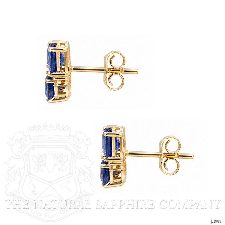 4.01 Ct.Tw. Blue Sapphire and Natural Diamond Studs Earrings, 14K Yellow Gold