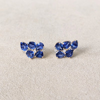4.01&nbsp;Ct.Tw.Total Carat Weight Blue Sapphire and Natural Diamond Studs Earrings, 14K Yellow Gold Life Style