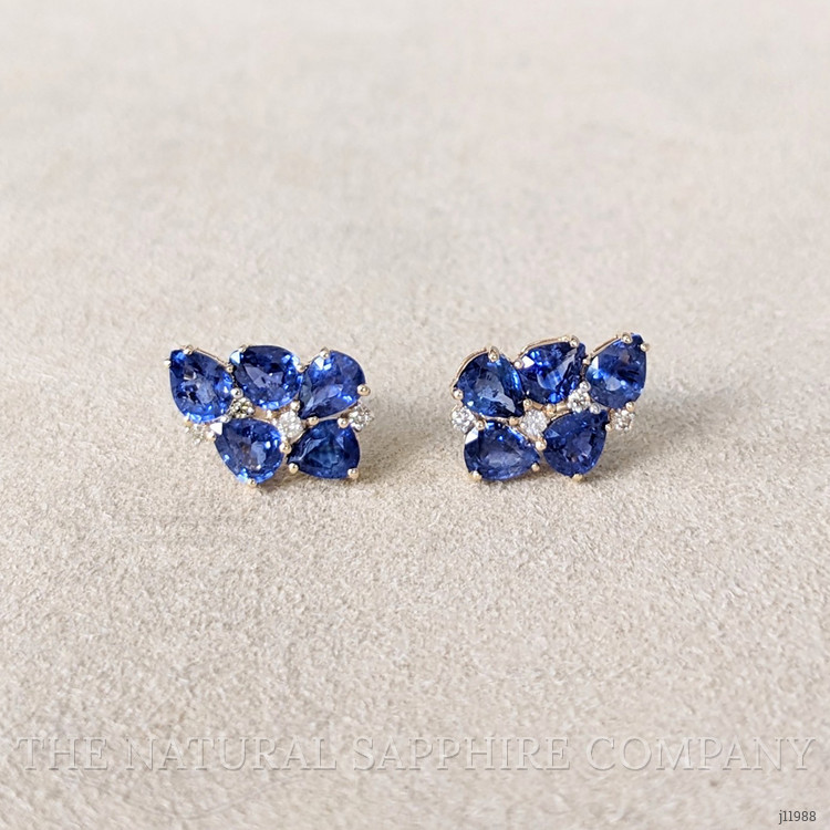 4.01 Ct.Tw. Blue Sapphire and Natural Diamond Studs Earrings, 14K Yellow Gold
