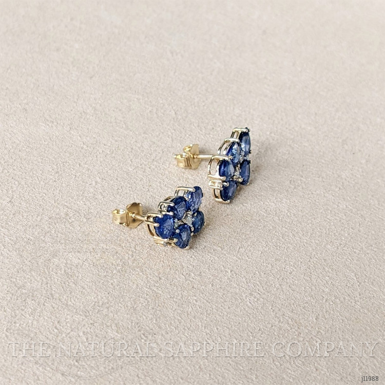 4.01 Ct.Tw. Blue Sapphire and Natural Diamond Studs Earrings, 14K Yellow Gold