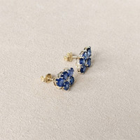 4.01&nbsp;Ct.Tw.Total Carat Weight Blue Sapphire and Natural Diamond Studs Earrings, 14K Yellow Gold Life Style
