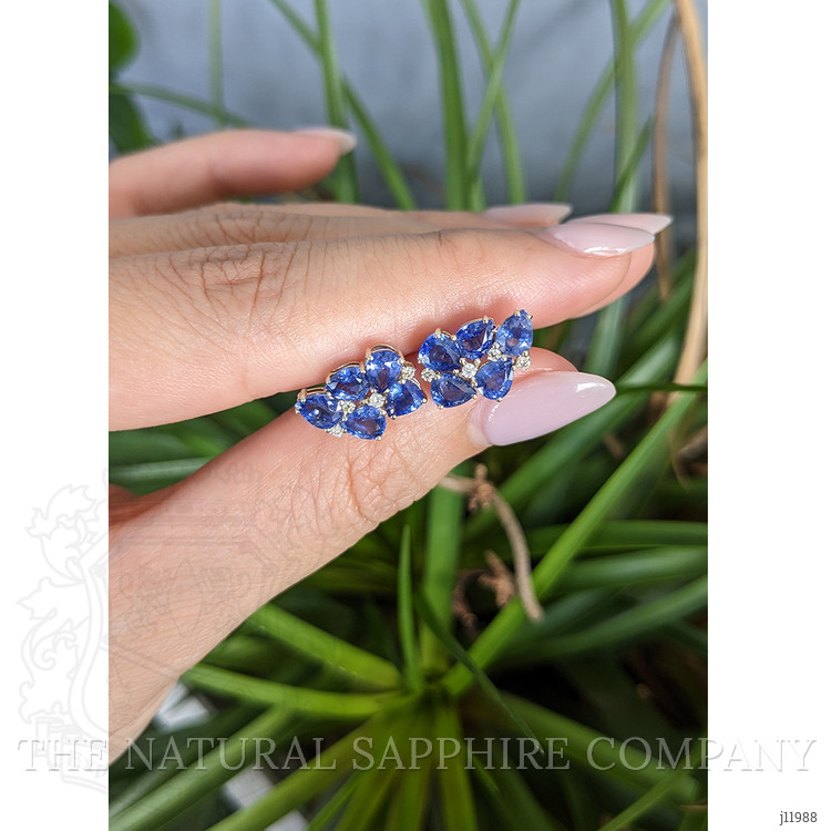 4.01 Ct.Tw. Blue Sapphire and Natural Diamond Studs Earrings, 14K Yellow Gold