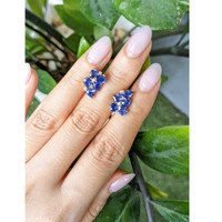 4.01&nbsp;Ct.Tw.Total Carat Weight Blue Sapphire and Natural Diamond Studs Earrings, 14K Yellow Gold Life Style