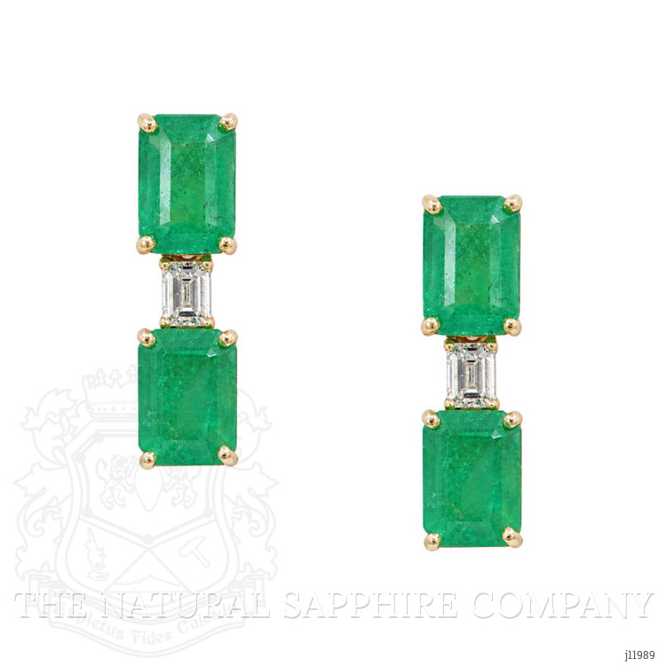 3.76 Ct.Tw. Emerald and Natural Diamond Studs Earrings, 14K Yellow Gold