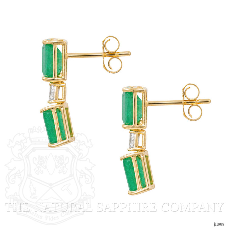 3.76 Ct.Tw. Emerald and Natural Diamond Studs Earrings, 14K Yellow Gold