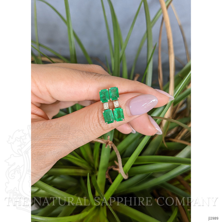 3.76 Ct.Tw. Emerald and Natural Diamond Studs Earrings, 14K Yellow Gold