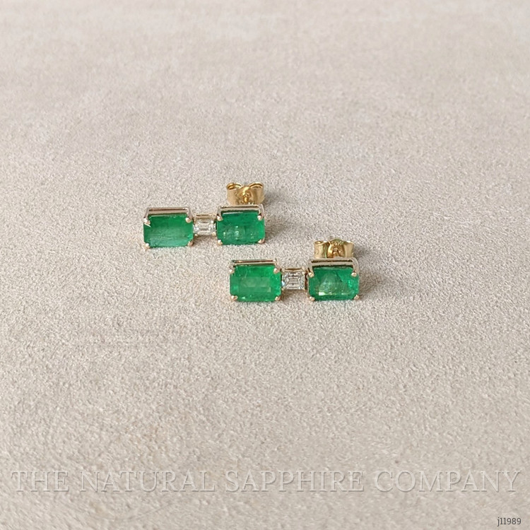 3.76 Ct.Tw. Emerald and Natural Diamond Studs Earrings, 14K Yellow Gold