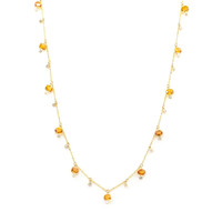 4.40 Ct. Orange Sapphire and Natural Diamond Bezel Necklace, 14K Yellow Gold Image