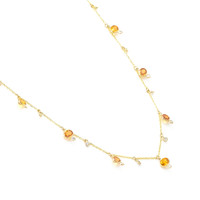 4.40 Ct. Orange Sapphire and Natural Diamond Bezel Necklace, 14K Yellow Gold Image