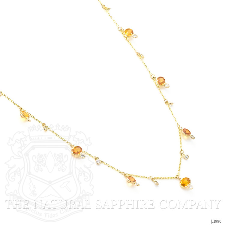4.40 Ct. Orange Sapphire and Natural Diamond Bezel Necklace, 14K Yellow Gold