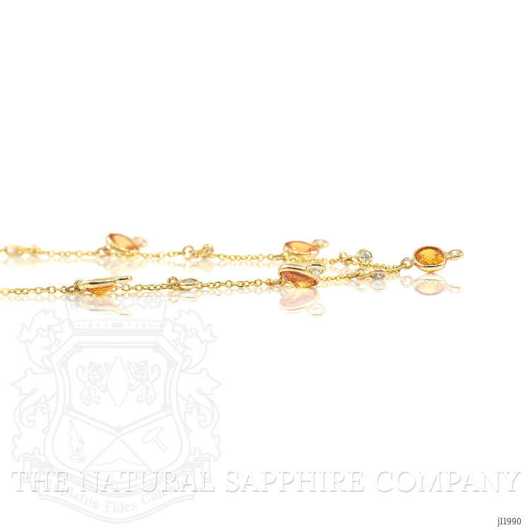 4.40 Ct. Orange Sapphire and Natural Diamond Bezel Necklace, 14K Yellow Gold