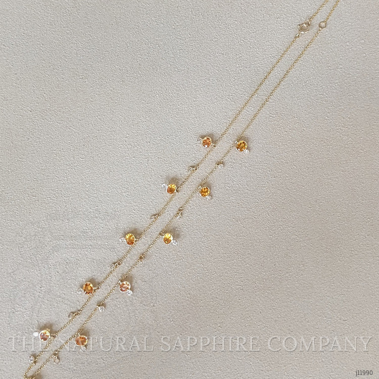 4.40 Ct. Orange Sapphire and Natural Diamond Bezel Necklace, 14K Yellow Gold