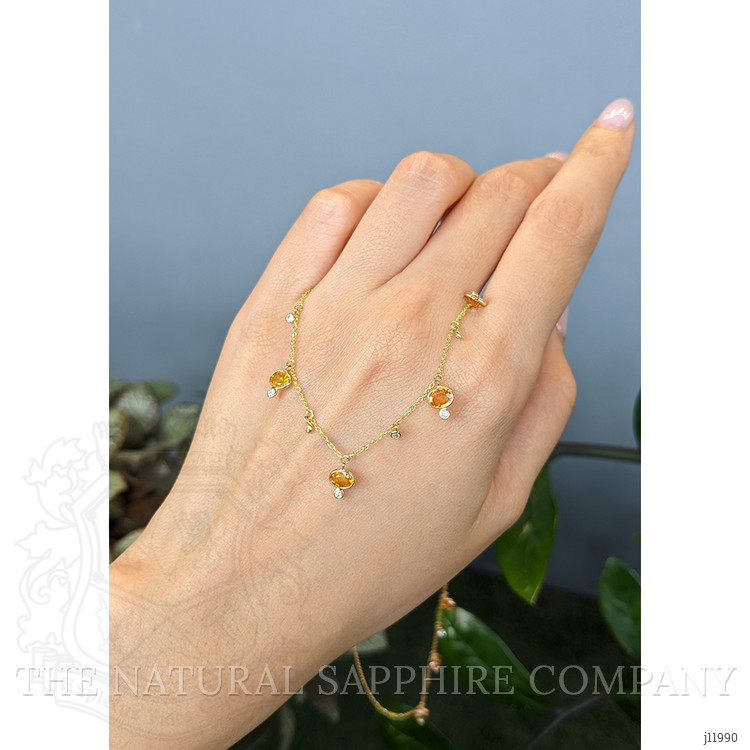 4.40 Ct. Orange Sapphire and Natural Diamond Bezel Necklace, 14K Yellow Gold