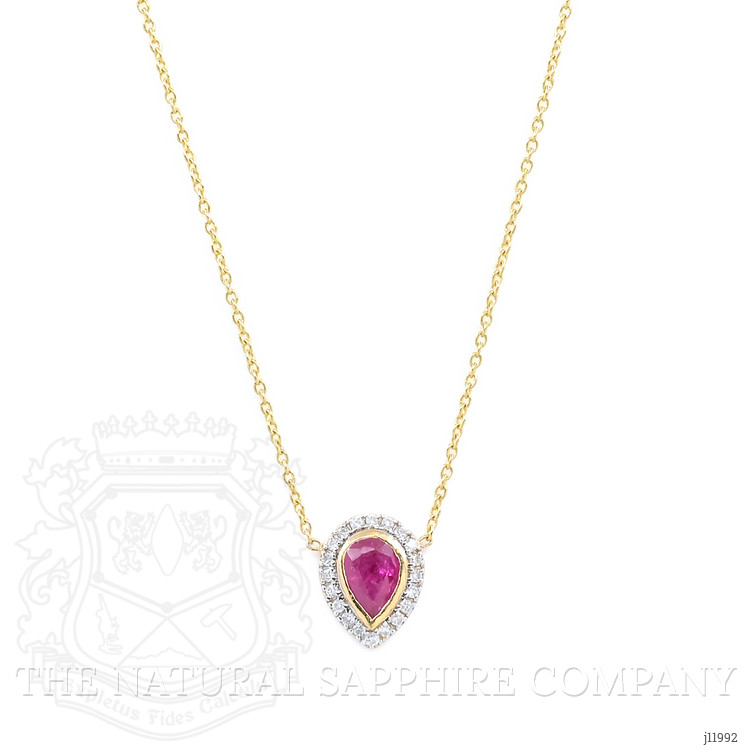 0.49 Ct. Pinkish Red Ruby and Natural Diamond Pave Necklace, 18K Yellow Gold
