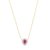 0.49 Ct. Pinkish Red Ruby and Natural Diamond Pave Necklace, 18K Yellow Gold Image