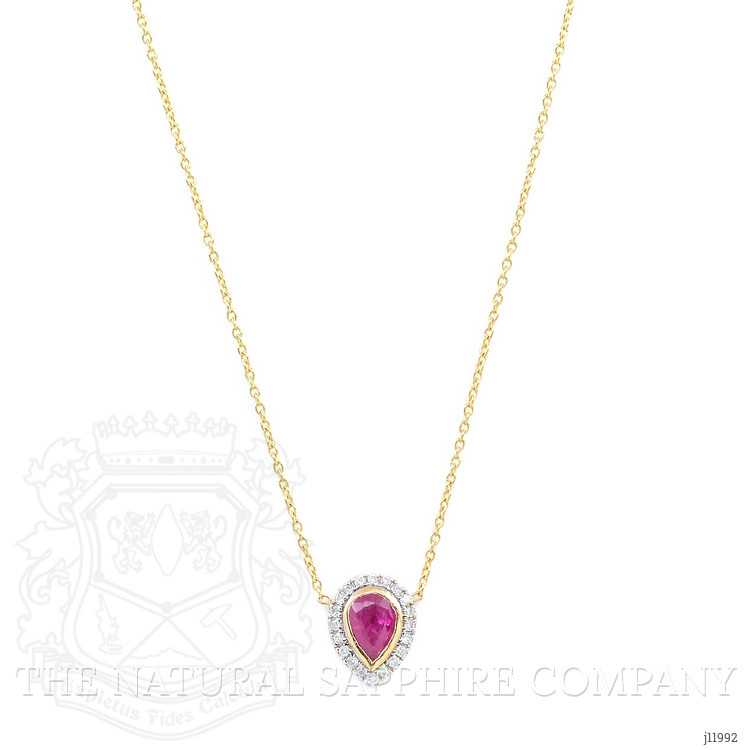 0.49 Ct. Pinkish Red Ruby and Natural Diamond Pave Necklace, 18K Yellow Gold