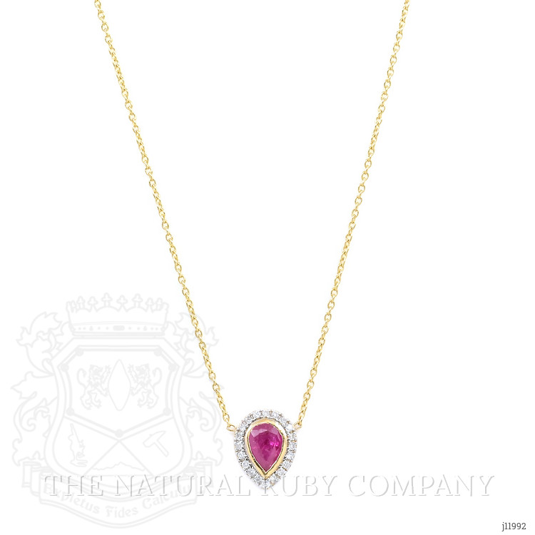 0.49 Ct. Pinkish Red Ruby and Natural Diamond Pave Necklace, 18K Yellow Gold