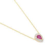 0.49 Ct. Pinkish Red Ruby and Natural Diamond Pave Necklace, 18K Yellow Gold Image