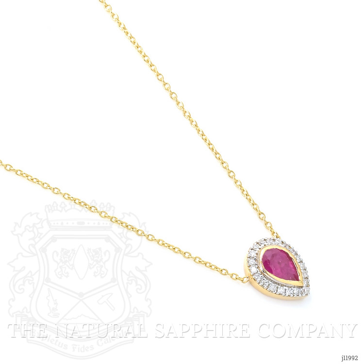 0.49 Ct. Pinkish Red Ruby and Natural Diamond Pave Necklace, 18K Yellow Gold
