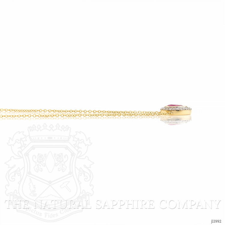 0.49 Ct. Pinkish Red Ruby and Natural Diamond Pave Necklace, 18K Yellow Gold