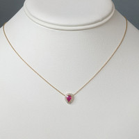 0.49 Ct. Pinkish Red Ruby and Natural Diamond Pave Necklace, 18K Yellow Gold Life Style