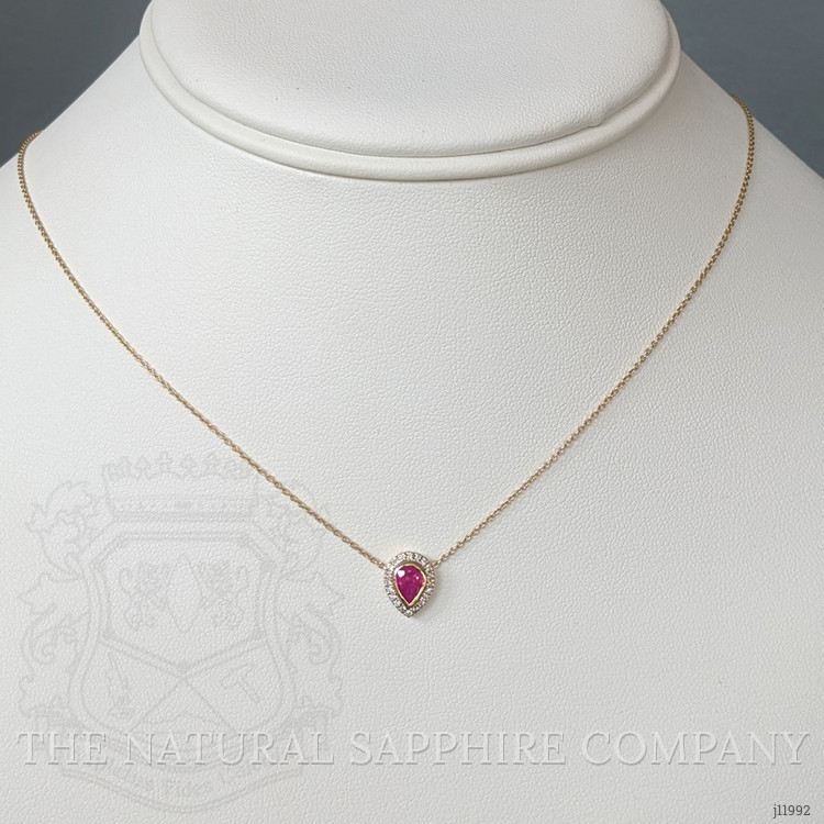 0.49 Ct. Pinkish Red Ruby and Natural Diamond Pave Necklace, 18K Yellow Gold