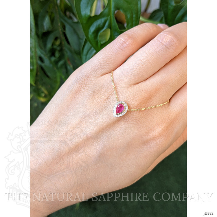 0.49 Ct. Pinkish Red Ruby and Natural Diamond Pave Necklace, 18K Yellow Gold