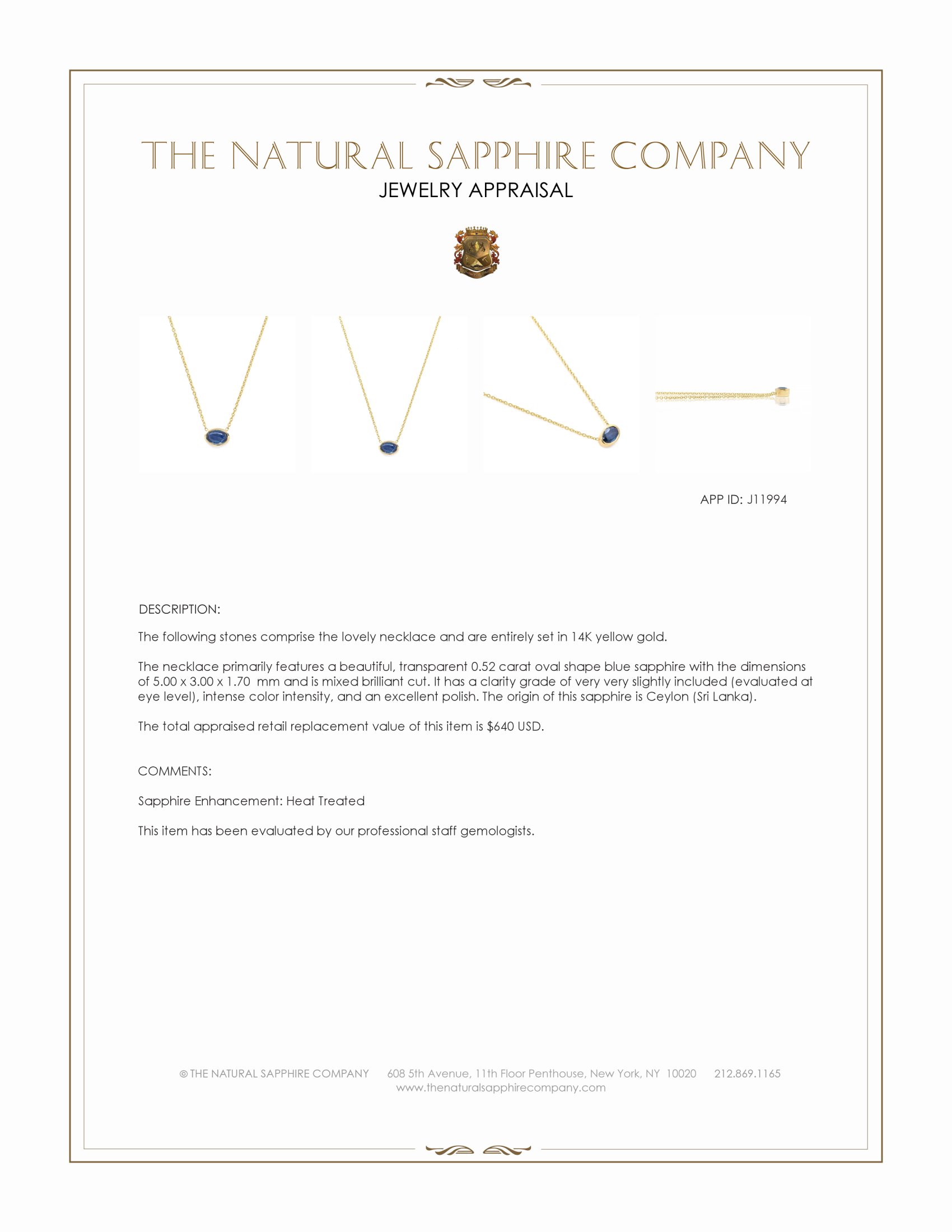 0.52 Ct. Blue Sapphire Bezel Necklace, 14K Yellow Gold
