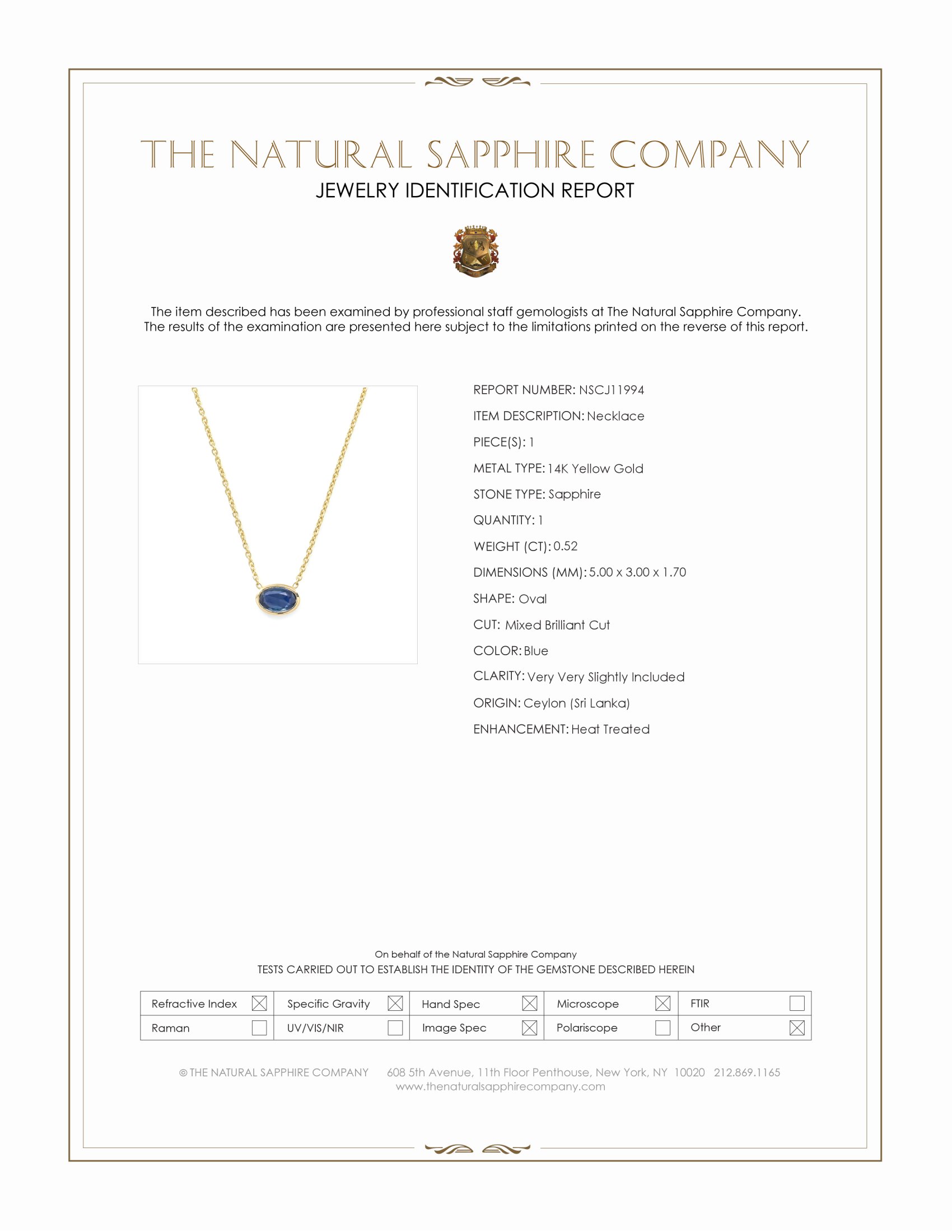0.52 Ct. Blue Sapphire Bezel Necklace, 14K Yellow Gold