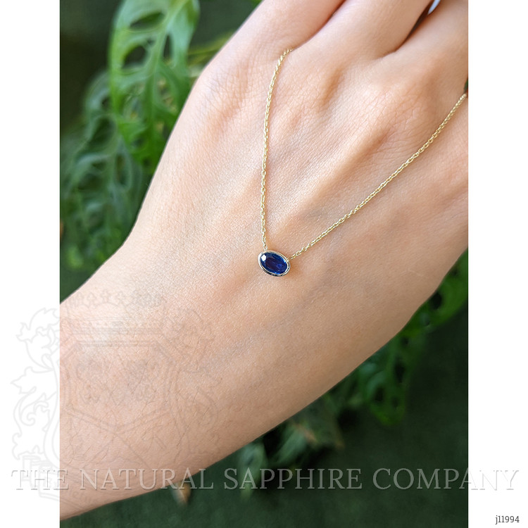 0.52 Ct. Blue Sapphire Bezel Necklace, 14K Yellow Gold