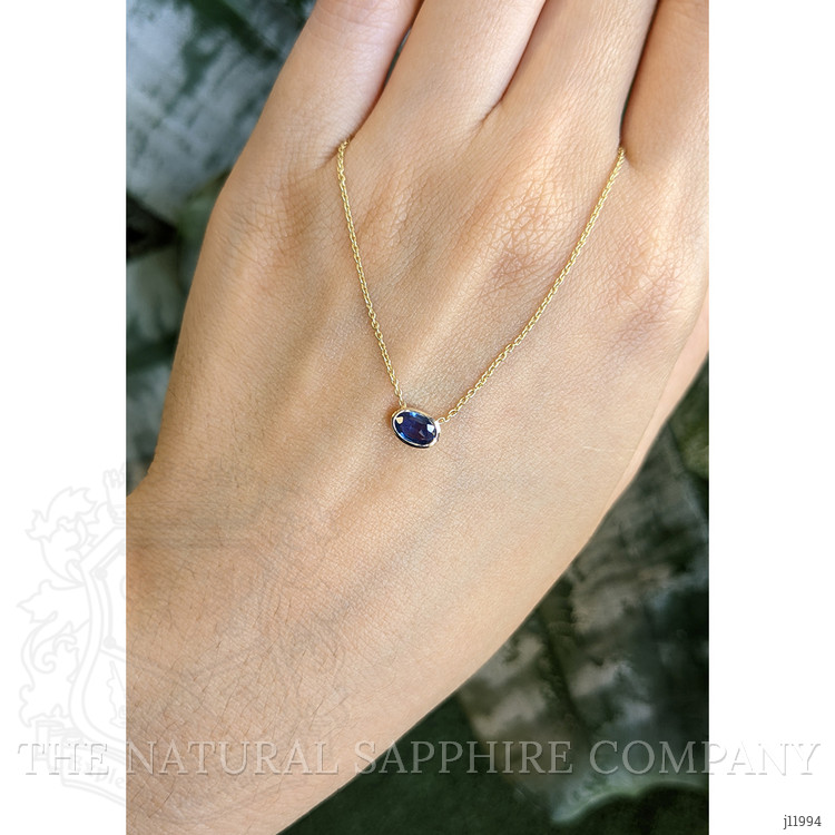 0.52 Ct. Blue Sapphire Bezel Necklace, 14K Yellow Gold