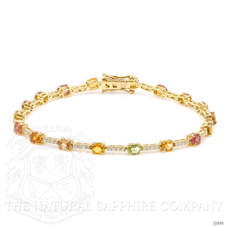 3.61 Ct.Tw. Multi Color Sapphire and Natural Diamond Tennis/Line Bracelet, 18K Yellow Gold