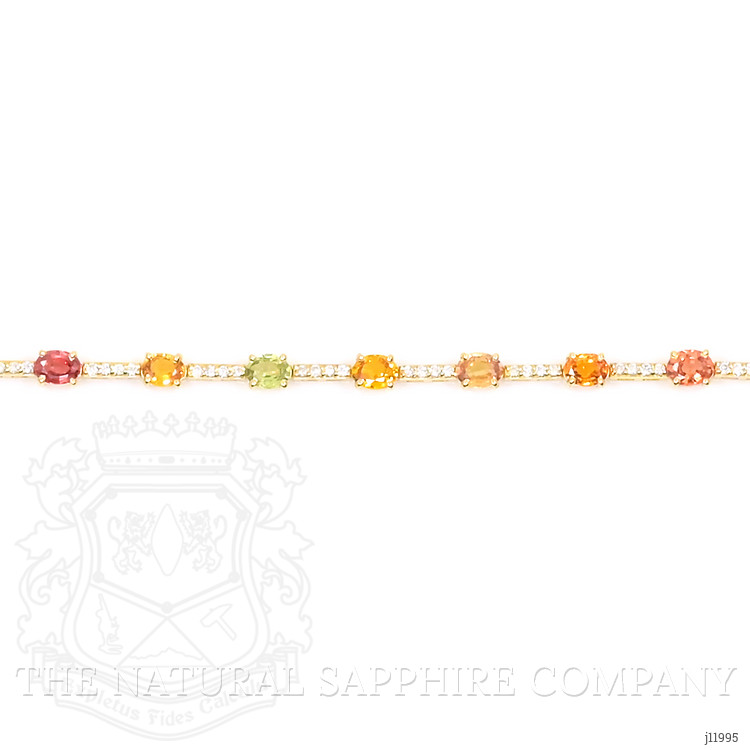 3.61 Ct.Tw. Multi Color Sapphire and Natural Diamond Tennis/Line Bracelet, 18K Yellow Gold