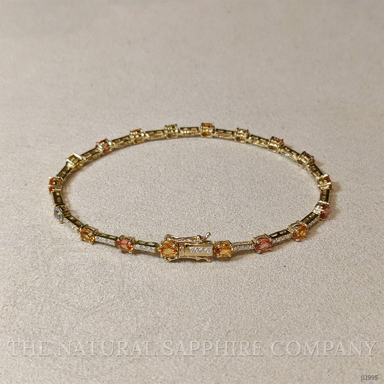 3.61 Ct.Tw. Multi Color Sapphire and Natural Diamond Tennis/Line Bracelet, 18K Yellow Gold