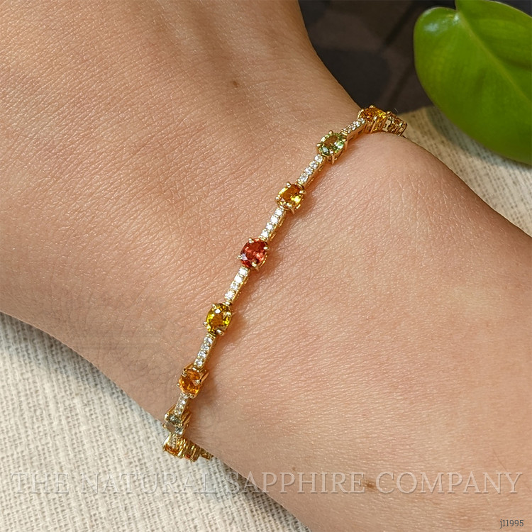 3.61 Ct.Tw. Multi Color Sapphire and Natural Diamond Tennis/Line Bracelet, 18K Yellow Gold