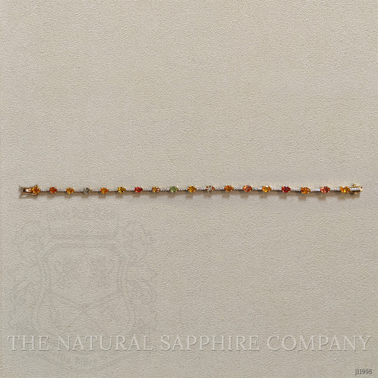 3.61 Ct.Tw. Multi Color Sapphire and Natural Diamond Tennis/Line Bracelet, 18K Yellow Gold