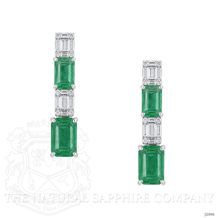 3.40 Ct.Tw. Emerald and Natural Diamond Studs Earrings, 14K White Gold
