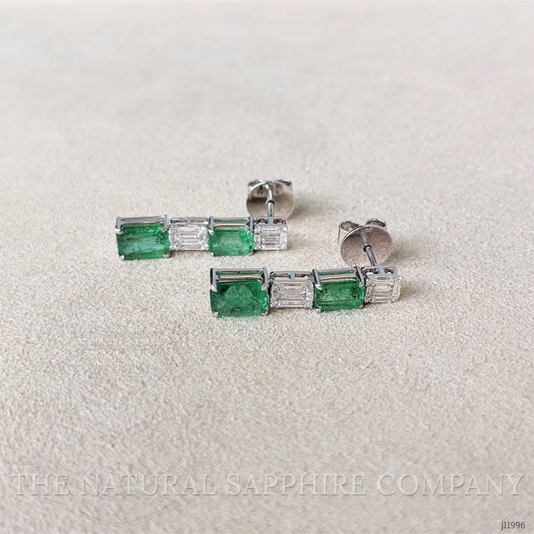 3.40 Ct.Tw. Emerald and Natural Diamond Studs Earrings, 14K White Gold