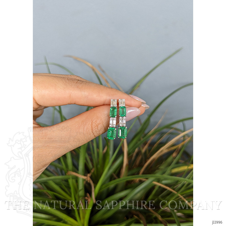 3.40 Ct.Tw. Emerald and Natural Diamond Studs Earrings, 14K White Gold