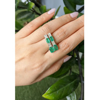 3.40&nbsp;Ct.Tw.Total Carat Weight Emerald and Natural Diamond Studs Earrings, 14K White Gold Life Style