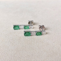 3.40&nbsp;Ct.Tw.Total Carat Weight Emerald and Natural Diamond Studs Earrings, 14K White Gold Life Style