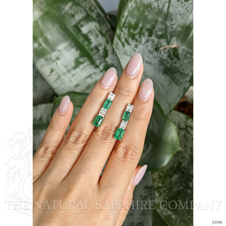 3.40 Ct.Tw. Emerald and Natural Diamond Studs Earrings, 14K White Gold