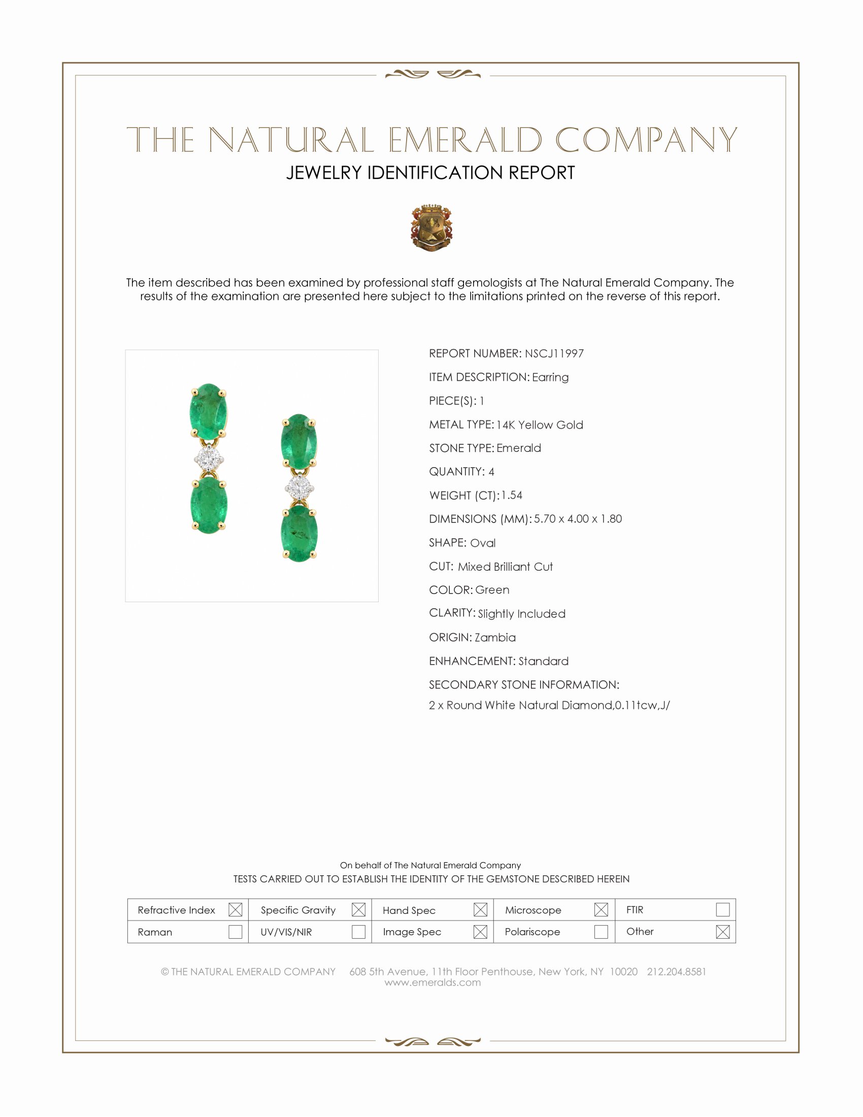 1.54 Ct.Tw. Emerald and Natural Diamond Studs Earrings, 14K Yellow Gold